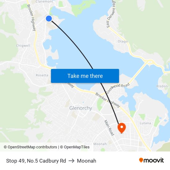 Stop 49, No.5 Cadbury Rd to Moonah map