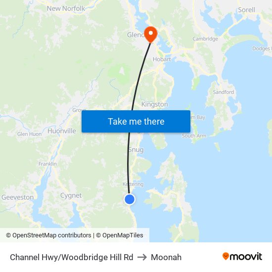 Channel Hwy/Woodbridge Hill Rd to Moonah map