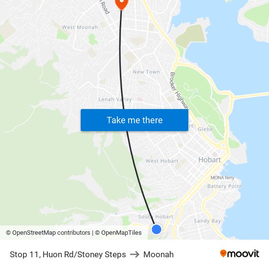 Stop 11, Huon Rd/Stoney Steps to Moonah map