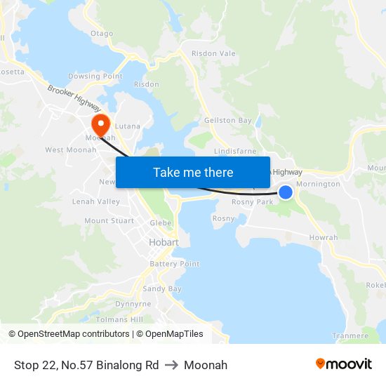 Stop 22, No.57 Binalong Rd to Moonah map