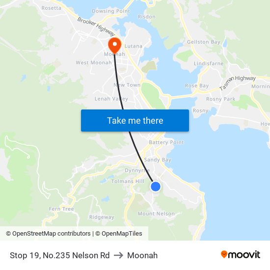 Stop 19, No.235 Nelson Rd to Moonah map