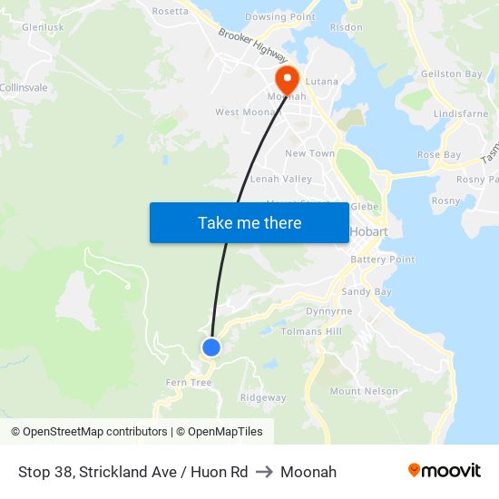 Stop 38, Strickland Ave / Huon Rd to Moonah map