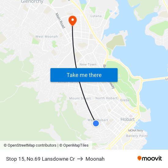 Stop 15, No.69 Lansdowne Cr to Moonah map