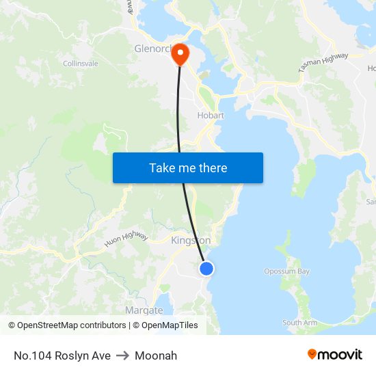 No.104 Roslyn Ave to Moonah map