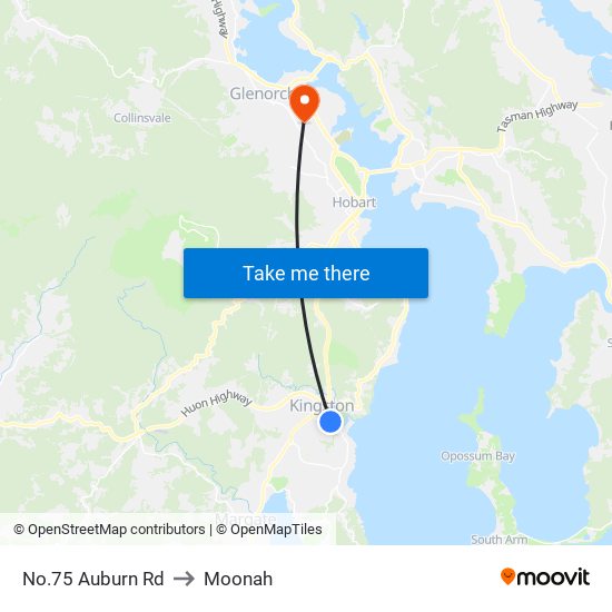 No.75 Auburn Rd to Moonah map