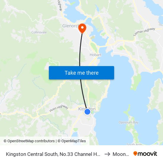 Kingston Central South to Moonah map