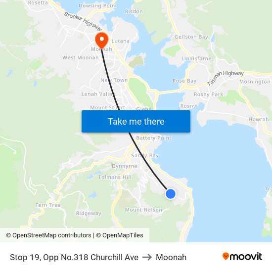 Stop 19, Opp No.318 Churchill Ave to Moonah map