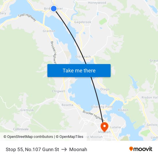 Stop 55, No.107 Gunn St to Moonah map