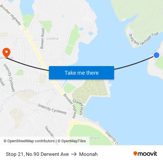 Stop 21, No.90 Derwent Ave to Moonah map