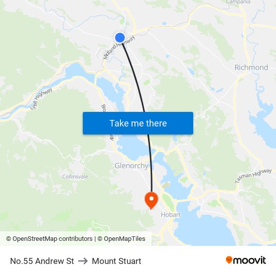 No.55 Andrew St to Mount Stuart map