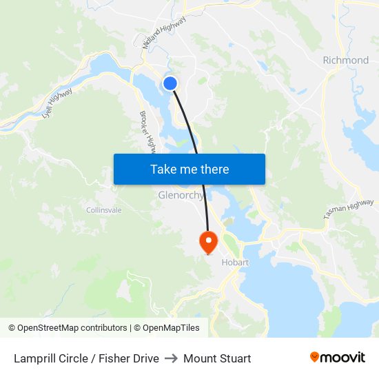 Lamprill Circle / Fisher Drive to Mount Stuart map