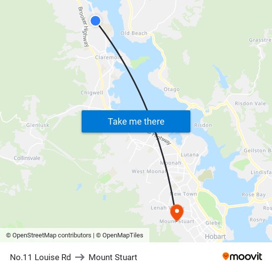 No.11 Louise Rd to Mount Stuart map