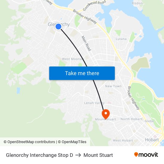 Glenorchy Interchange Stop D to Mount Stuart map