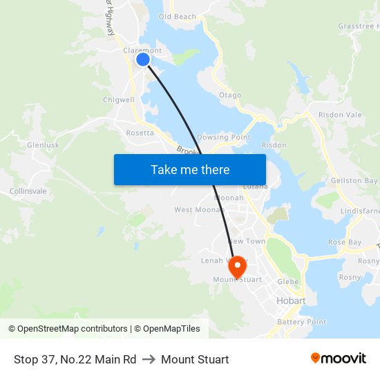 Stop 37, No.22 Main Rd to Mount Stuart map