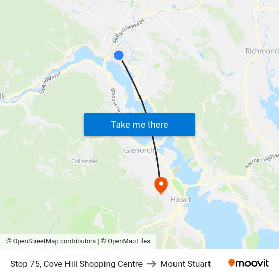 Stop 75, Cove Hill Shopping Centre to Mount Stuart map