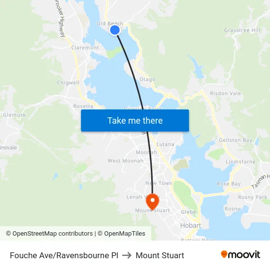 Fouche Ave/Ravensbourne Pl to Mount Stuart map