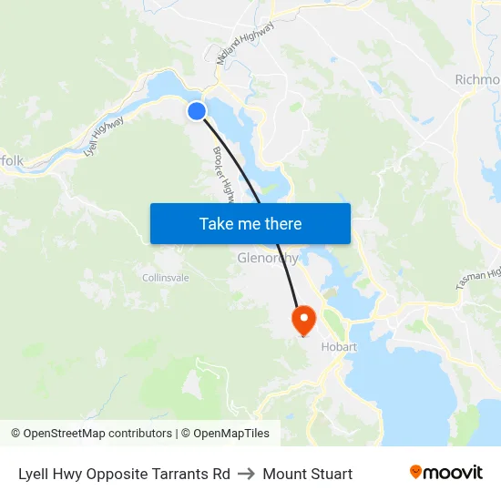 Lyell Hwy Opposite Tarrants Rd to Mount Stuart map