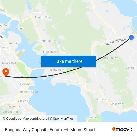 Bungana Way Opposite Entura to Mount Stuart map