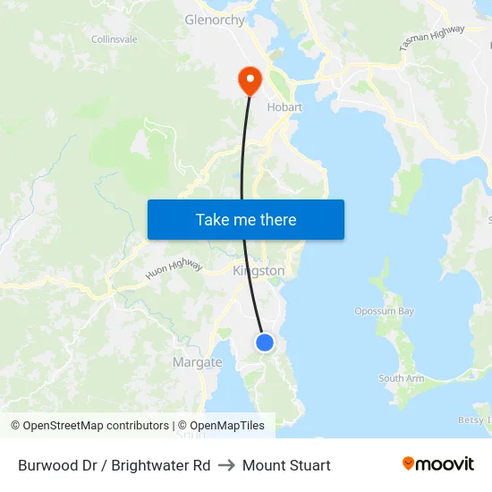 Burwood Dr / Brightwater Rd to Mount Stuart map