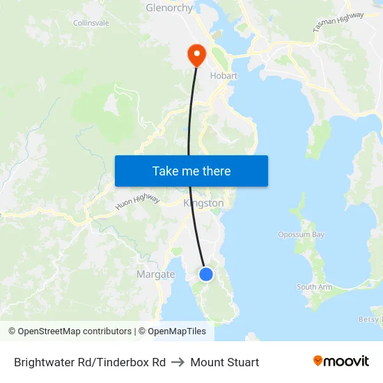 Brightwater Rd/Tinderbox Rd to Mount Stuart map