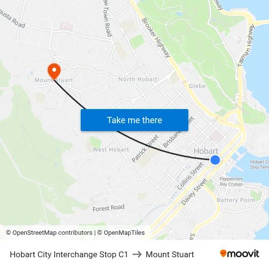 Hobart City Interchange Stop C1 to Mount Stuart map