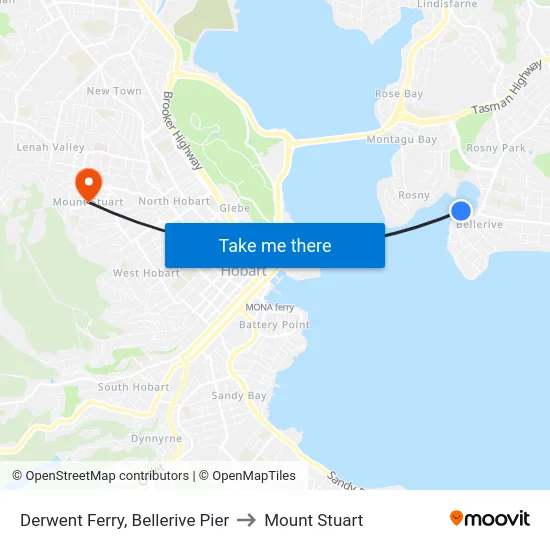Derwent Ferry, Bellerive Pier to Mount Stuart map