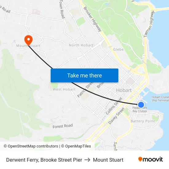 Derwent Ferry, Brooke Street Pier to Mount Stuart map