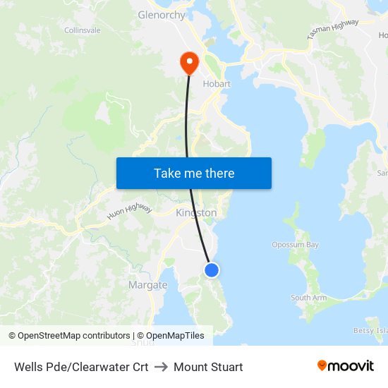 Wells Pde/Clearwater Crt to Mount Stuart map