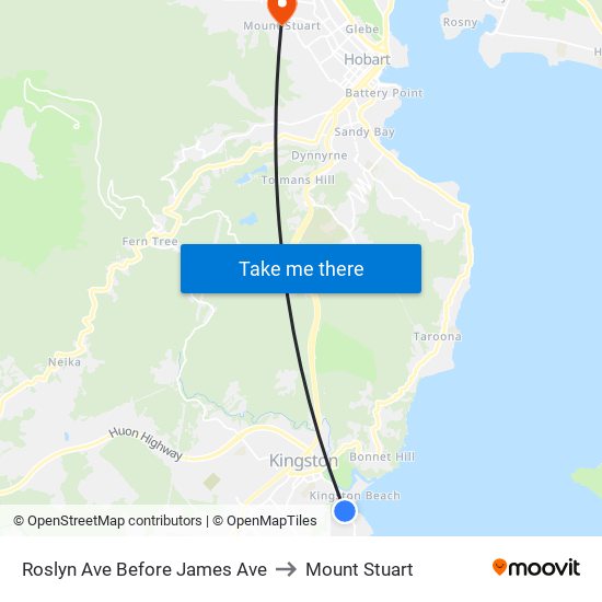 Roslyn Ave Before James Ave to Mount Stuart map