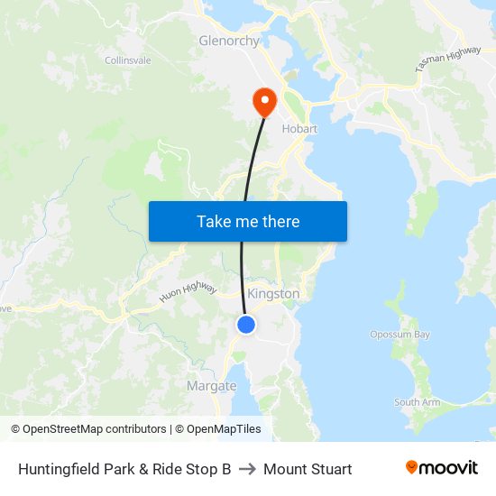 Huntingfield Park & Ride Stop B to Mount Stuart map