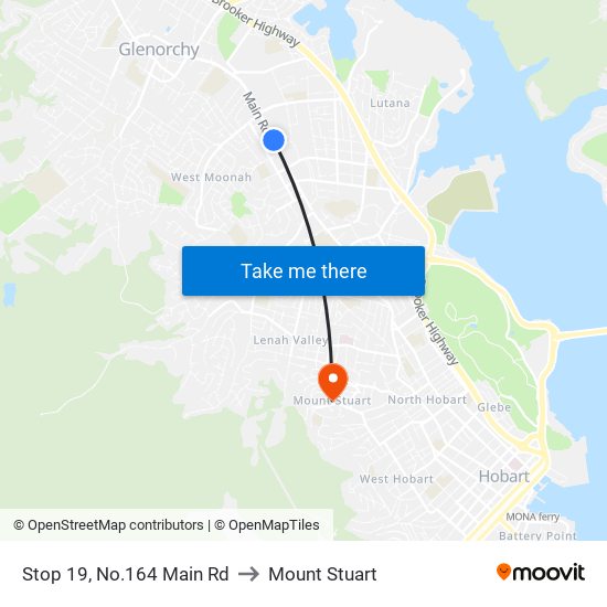 Stop 19, No.164 Main Rd to Mount Stuart map