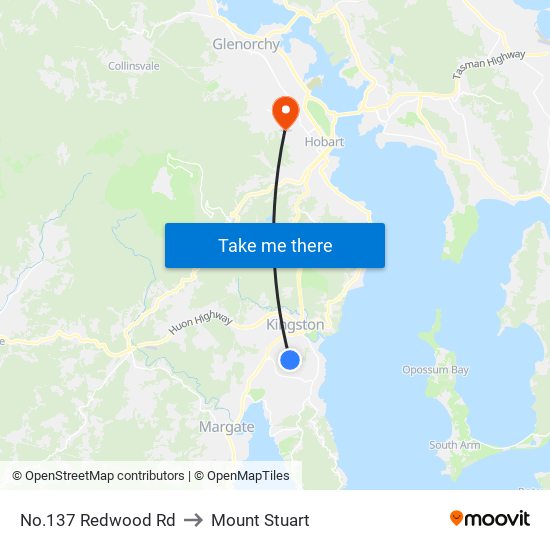 No.137 Redwood Rd to Mount Stuart map