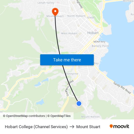 Hobart College (Channel Services) to Mount Stuart map