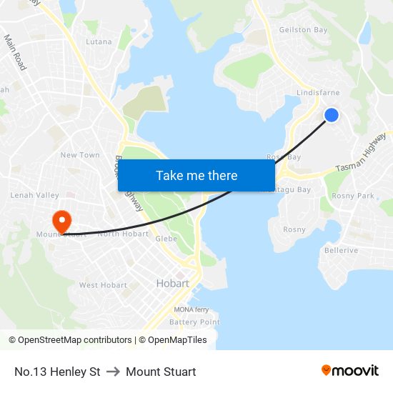 No.13 Henley St to Mount Stuart map