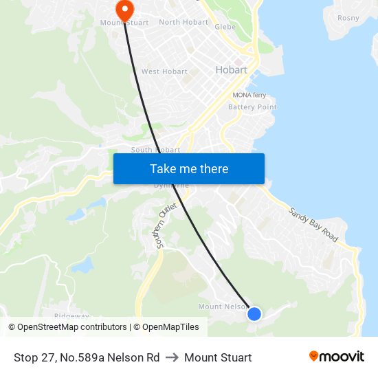 Stop 27, No.589a Nelson Rd to Mount Stuart map