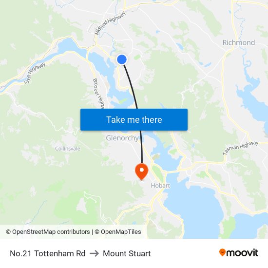 No.21 Tottenham Rd to Mount Stuart map