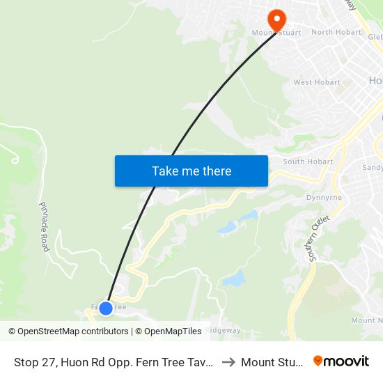 Stop 27, Huon Rd Opp. Fern Tree Tavern to Mount Stuart map