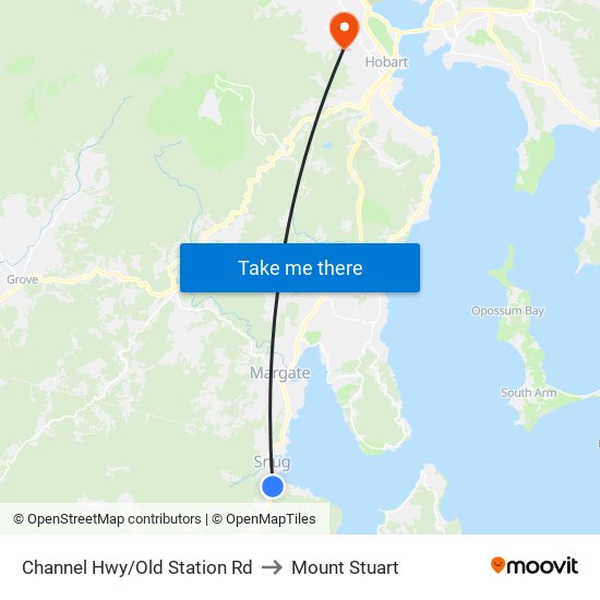 Channel Hwy/Old Station Rd to Mount Stuart map