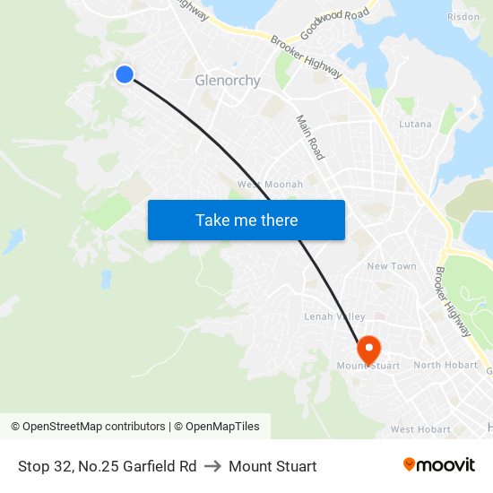 Stop 32, No.25 Garfield Rd to Mount Stuart map