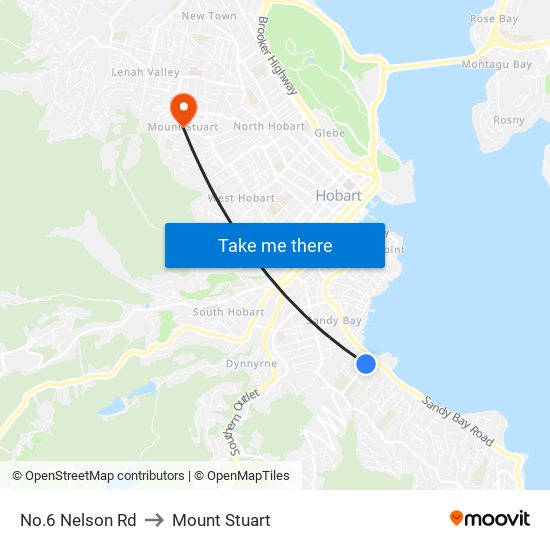 No.6 Nelson Rd to Mount Stuart map