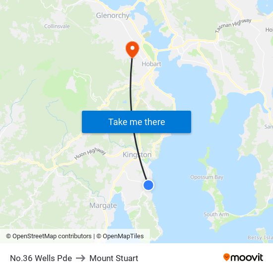 No.36 Wells Pde to Mount Stuart map