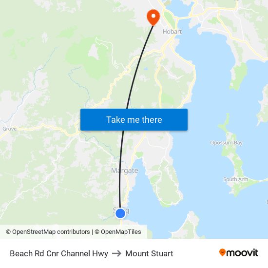 Beach Rd Cnr Channel Hwy to Mount Stuart map
