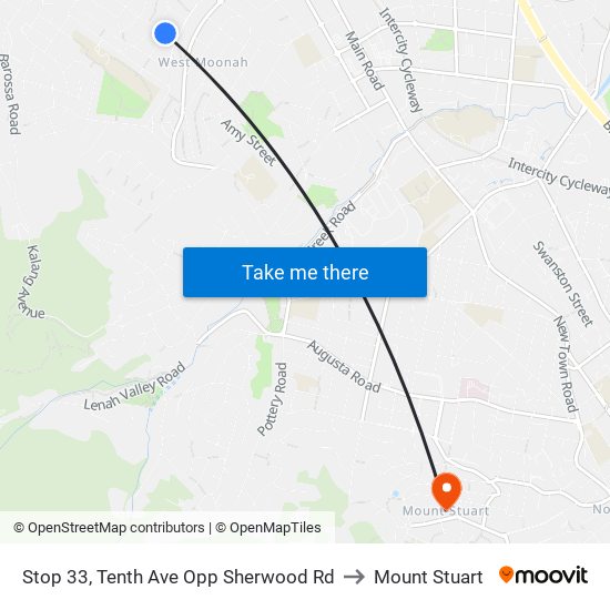 Stop 33, Tenth Ave Opp Sherwood Rd to Mount Stuart map