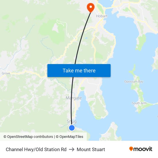 Channel Hwy/Old Station Rd to Mount Stuart map