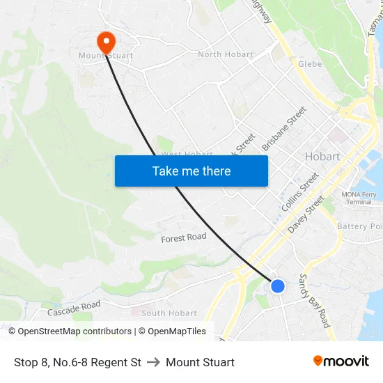 Stop 8, No.6-8 Regent St to Mount Stuart map