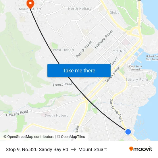 Stop 9, No.320 Sandy Bay Rd to Mount Stuart map