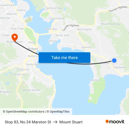 Stop 83, No.34 Marston St to Mount Stuart map