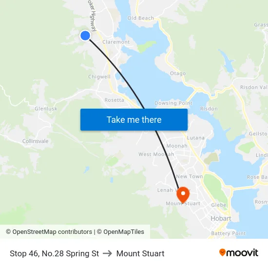 Stop 46, No.28 Spring St to Mount Stuart map