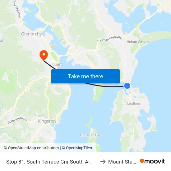 Stop 81, South Terrace Cnr South Arm Rd to Mount Stuart map