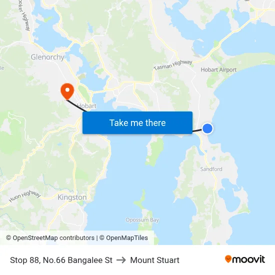 Stop 88, No.66 Bangalee St to Mount Stuart map